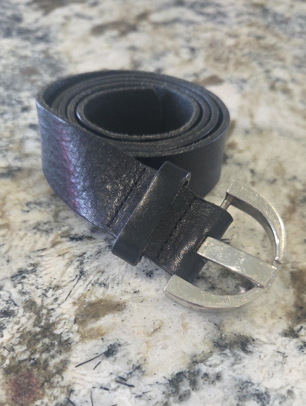 Danier Black Leather Belt with Silver Buckle